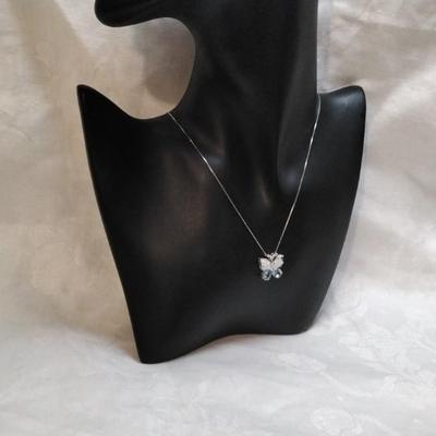 Opal, Aquamarine and Diamond Accent Butterfly 18" 925 Necklace