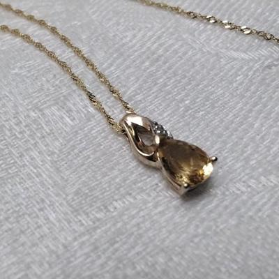 Citrine With Diamond Accent 10k 16" Necklace