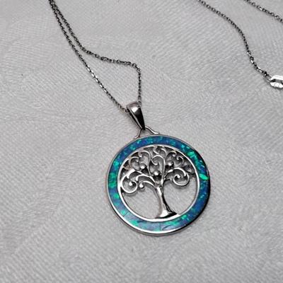 Blue Opal Tree of Life 18" 925 Necklace