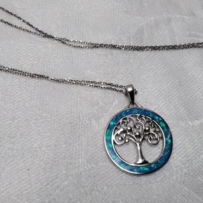 Blue Opal Tree of Life 18" 925 Necklace