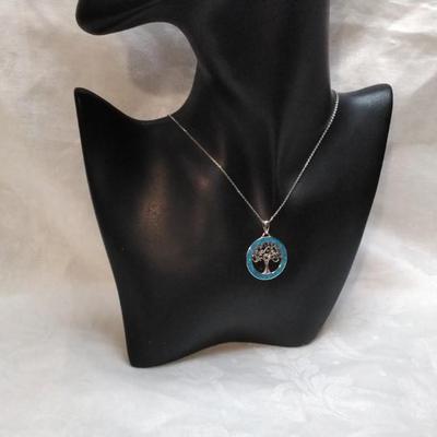 Blue Opal Tree of Life 18" 925 Necklace