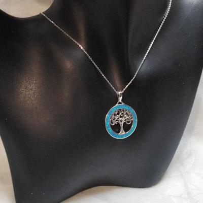 Blue Opal Tree of Life 18" 925 Necklace