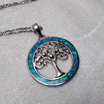 Blue Opal Tree of Life 18" 925 Necklace