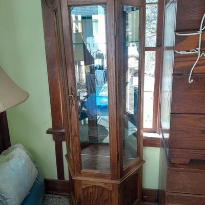 Lighted Curio Cabinet with Glass and Mirrors under storage Cabinet