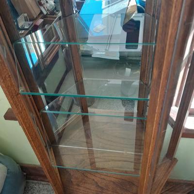 Lighted Curio Cabinet with Glass and Mirrors under storage Cabinet