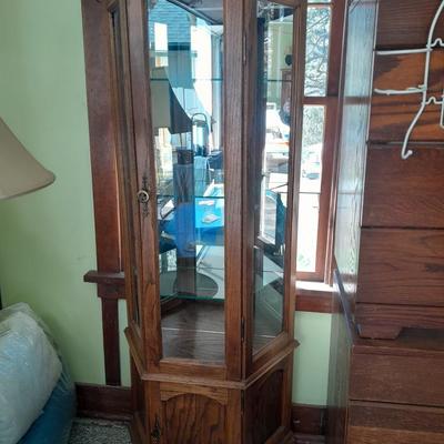 Lighted Curio Cabinet with Glass and Mirrors under storage Cabinet