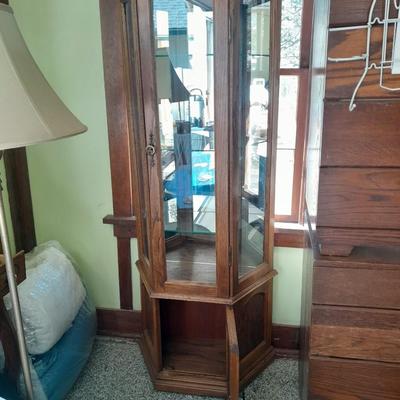 Lighted Curio Cabinet with Glass and Mirrors under storage Cabinet