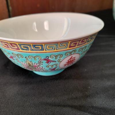 Antique Chinese Turquoise Famille Rose Porcelain Teapot Pottery with matching rice bowl