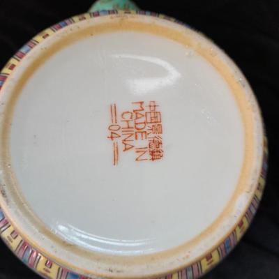 Antique Chinese Turquoise Famille Rose Porcelain Teapot Pottery with matching rice bowl