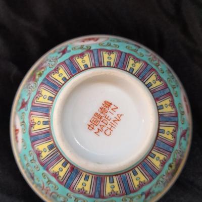 Antique Chinese Turquoise Famille Rose Porcelain Teapot Pottery with matching rice bowl