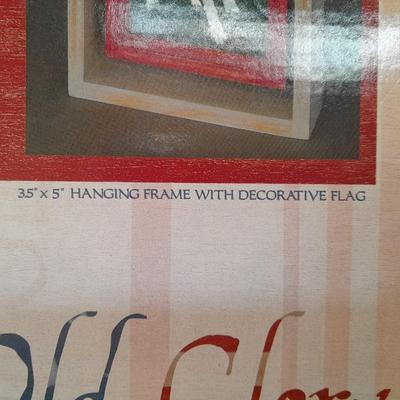 Friendship faux book, floral trivet, old glory picture frame and small wall hanging