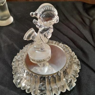 Antique FENTON clear glass boy & girl figures with vintage mirrored stand and clear glass ice skater