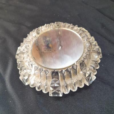 Antique FENTON clear glass boy & girl figures with vintage mirrored stand and clear glass ice skater