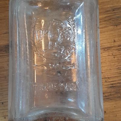 Seven Clear old glass bottles Squire Scuff Kote and others