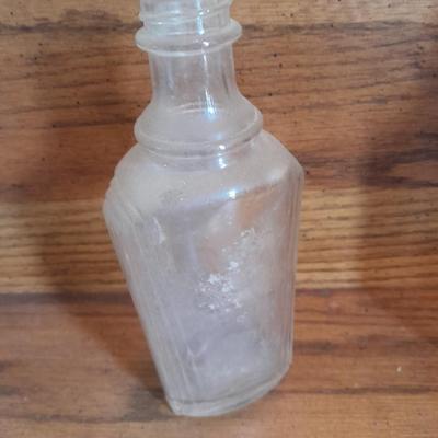 Seven Clear old glass bottles Squire Scuff Kote and others