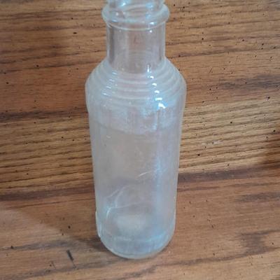 Seven Clear old glass bottles Squire Scuff Kote and others