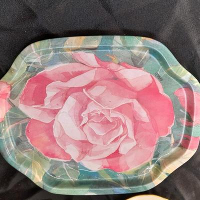 Small China collectables and small tin platter