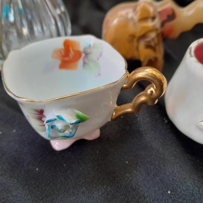 Small China collectables and small tin platter