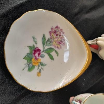 Small China collectables and small tin platter