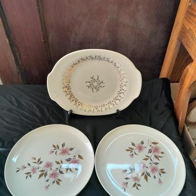 Two matching "Ever Yours" plates and a French Saxon China 22KT. Gold platter