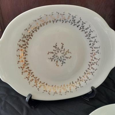 Two matching "Ever Yours" plates and a French Saxon China 22KT. Gold platter