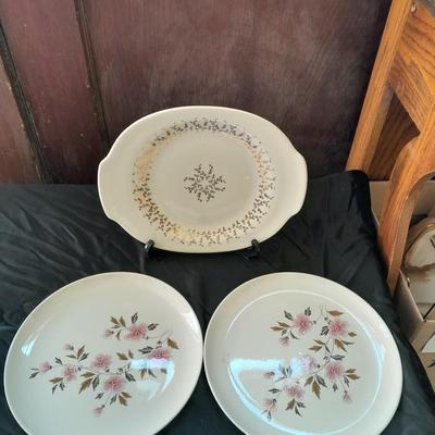 Two matching "Ever Yours" plates and a French Saxon China 22KT. Gold platter