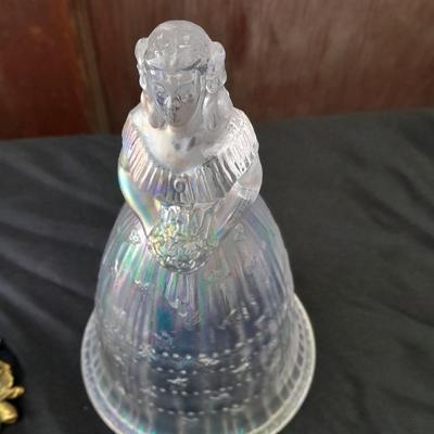 Two vintage bells Imperial Glass Iridescent Suzanne Colonial Belle Bell Bride 24% lead crystal bell