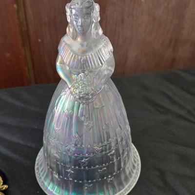 Two vintage bells Imperial Glass Iridescent Suzanne Colonial Belle Bell Bride 24% lead crystal bell