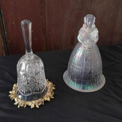 Two vintage bells Imperial Glass Iridescent Suzanne Colonial Belle Bell Bride 24% lead crystal bell