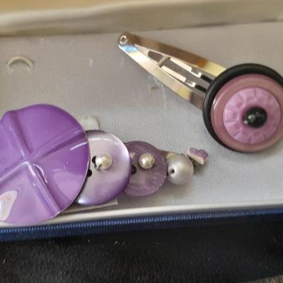 Fun Purple fashion Jewelry - purple beaded earrings, bracelet set, and two fashion barrettes.