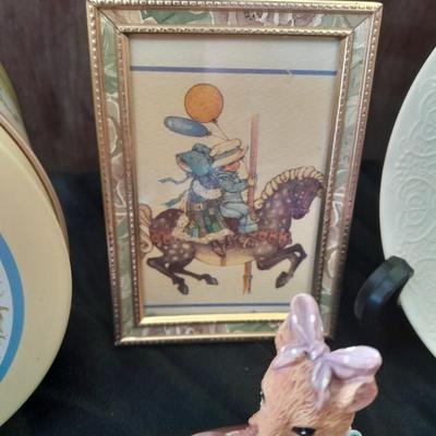 Variety of home decorative items bridge playing cards, candle, Love plate, tin and more