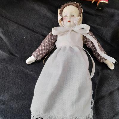 Vintage 10 Key Xylophone with stick, porcelain doll, softball, and Oscar Mayer piggy