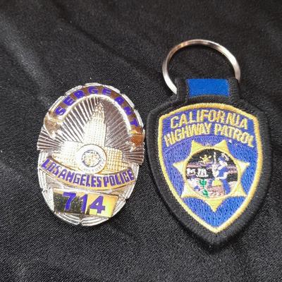 Los Angels 714 Sargant badge Jack Webb "Joe Friday" lapel badge for Dragnet with California Highway Patrol keychain