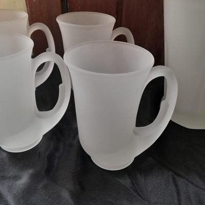 Vintage Frosted Pitcher by Tiara Indiana Glass Co. with 8 mugs