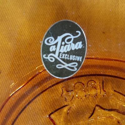 Four Tiara Exclusive "12 days of Christmas" Amber glass plates 1-4