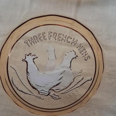 Four Tiara Exclusive "12 days of Christmas" Amber glass plates 1-4