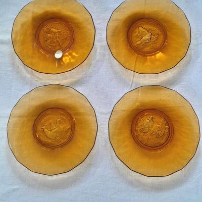 Four Tiara Exclusive "12 days of Christmas" Amber glass plates 1-4