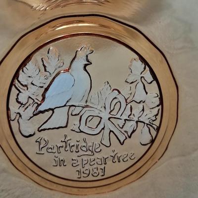 Four Tiara Exclusive "12 days of Christmas" Amber glass plates 1-4