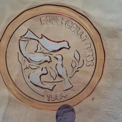 Four Tiara Exclusive "12 days of Christmas" Amber glass plates 1-4