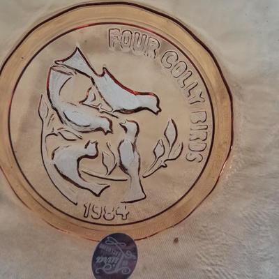 Four Tiara Exclusive "12 days of Christmas" Amber glass plates 1-4