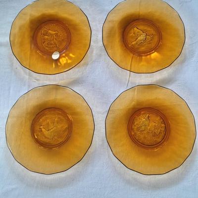 Four Tiara Exclusive "12 days of Christmas" Amber glass plates 1-4