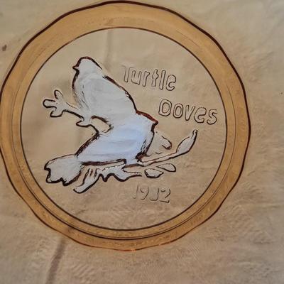 Four Tiara Exclusive "12 days of Christmas" Amber glass plates 1-4