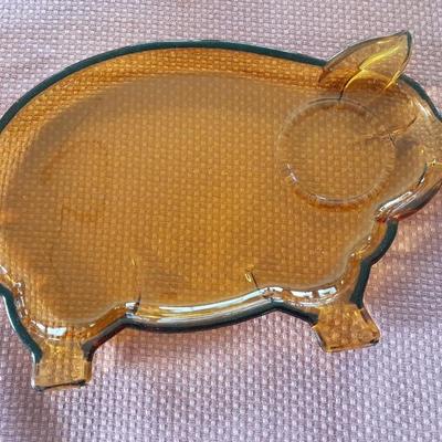 Rare 13-piece Vintage Tiara Amber Glass Luncheon pig plates
