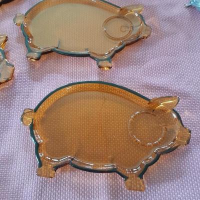 Rare 13-piece Vintage Tiara Amber Glass Luncheon pig plates