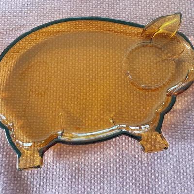 Rare 13-piece Vintage Tiara Amber Glass Luncheon pig plates