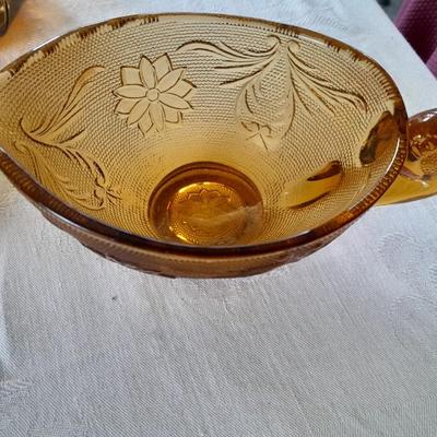 Vintage Tiara Amber Glass gravy boat and vases