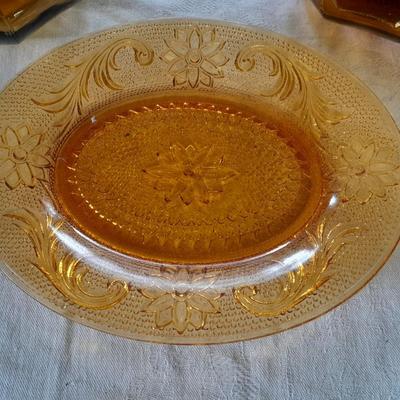 Vintage Tiara Amber Glass gravy boat and vases