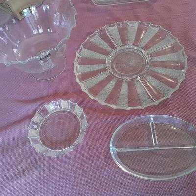 Jeannette Glass Dewdrop Round Tray, Alicjaglass Watra Poland punch / pedestal bowl and more