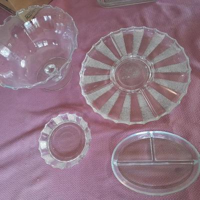 Jeannette Glass Dewdrop Round Tray, Alicjaglass Watra Poland punch / pedestal bowl and more