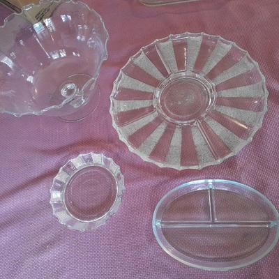 Jeannette Glass Dewdrop Round Tray, Alicjaglass Watra Poland punch / pedestal bowl and more